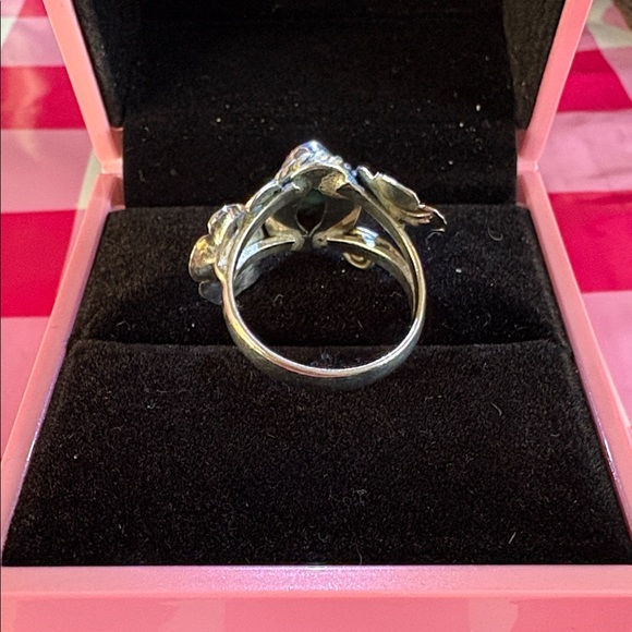 Sterling Silver and Bronzed Turquoise Stone Flower Ring sz 7 - Picture 5 of 5